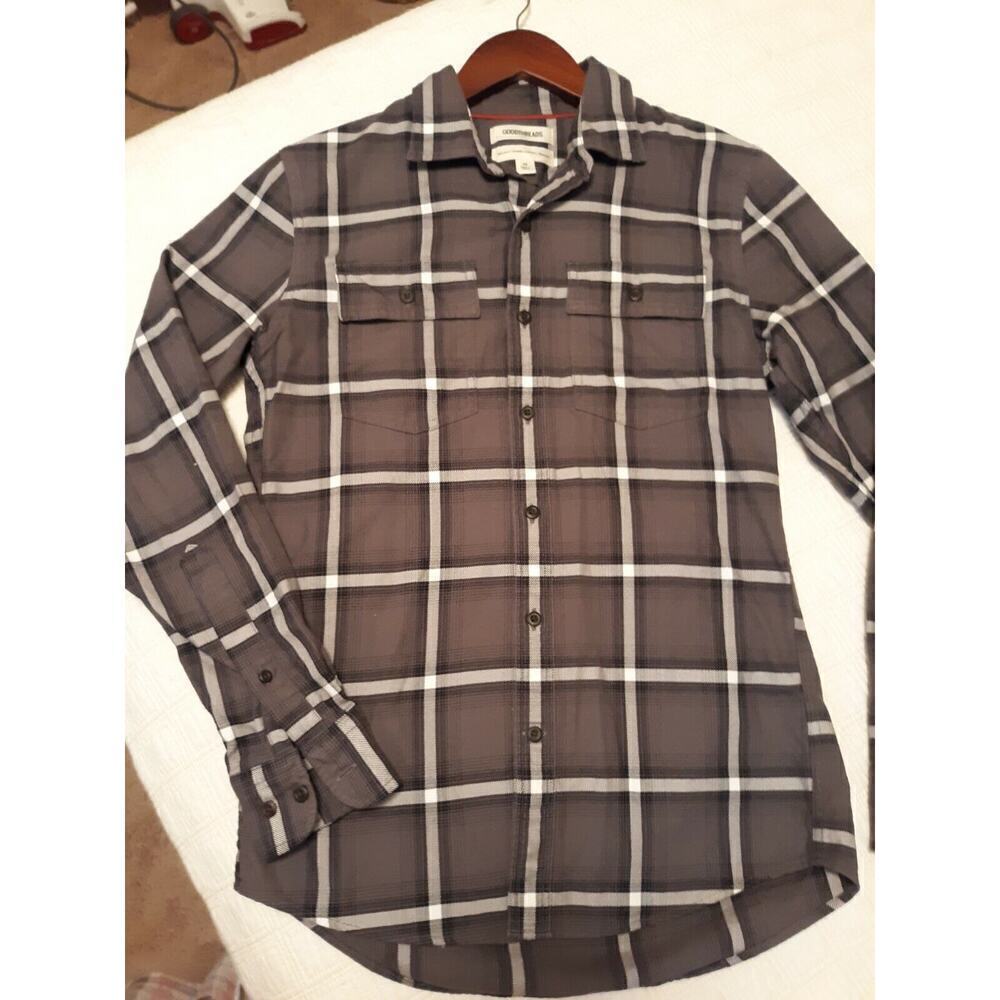 Goodthreads Men's Slim Long-Sleeve Plaid Oxford Shirt..Sz XS..Gray Plaid